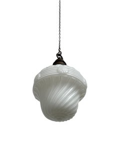 Antique Vintage Edwardian Satin Opaline Milk Glass Ceiling Pendant Light Lamp
