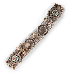 Vintage Vintage Enamel and Silver 6 Link Panel Bracelet