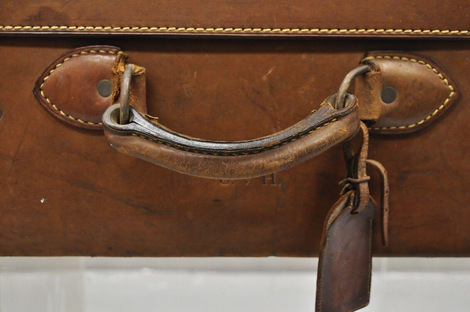 Antike Vintage Englisch Brown Leder 28 Koffer Koffer Hartschalenkoffer im Angebot 4