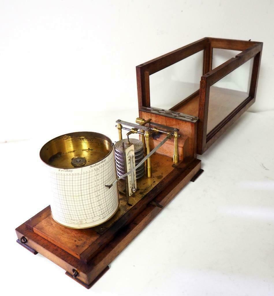 Antique Vintage English Carved Oak Cased Barograph Scientific Weather Machine 5