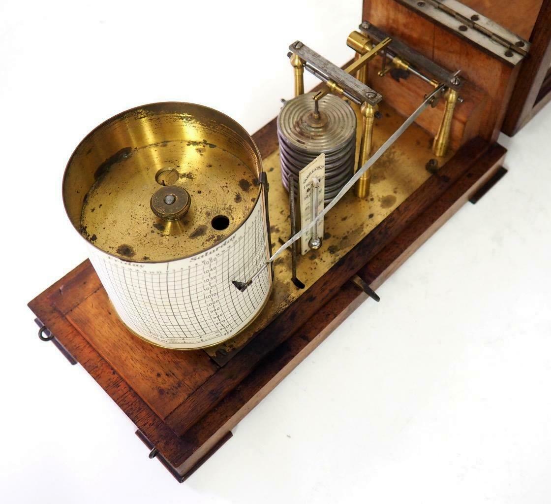 Antique Vintage English Carved Oak Cased Barograph Scientific Weather Machine 1