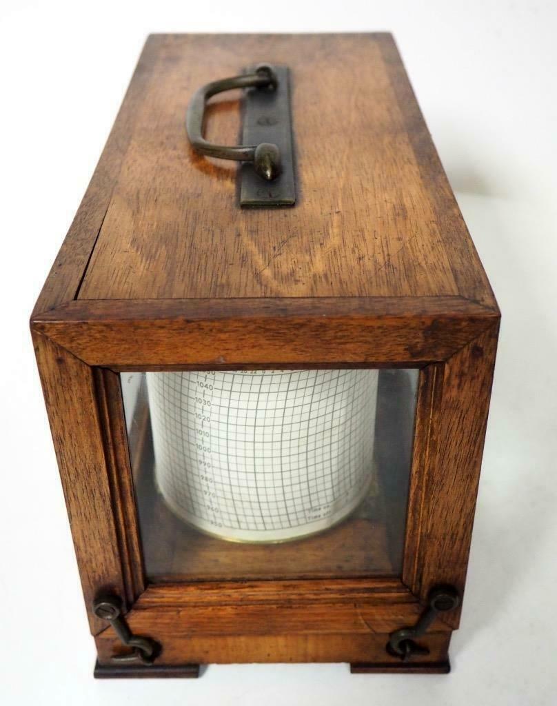 Antique Vintage English Carved Oak Cased Barograph Scientific Weather Machine 3