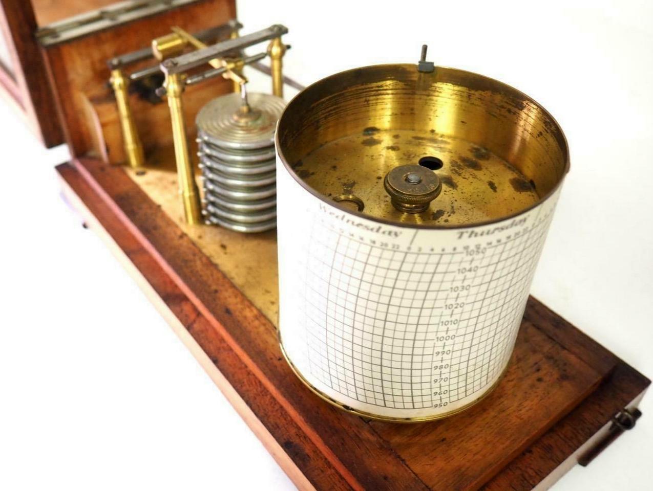 Antique Vintage English Carved Oak Cased Barograph Scientific Weather Machine 4