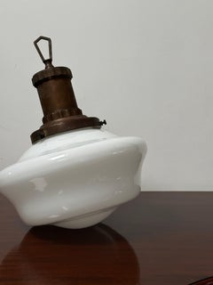 Antique Vintage English Church Opaline Milk Glass Ceiling Pendant Light By Morco