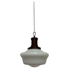 Antique Vintage English Church Opaline Milk Glass Ceiling Pendant Light By Morco