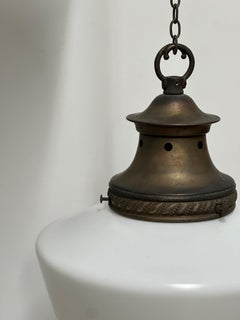 Antique Vintage English Church Opaline Milk Glass Ceiling Pendant Light Lamp