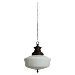 Antique Vintage English Church Opaline Milk Glass Ceiling Pendant Light Lamp