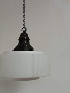Antique Vintage English Church Stepped Satin Opaline Ceiling Pendant Light Lamp