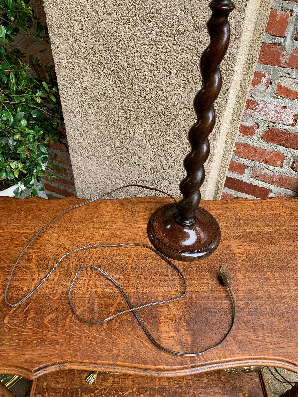 Antique Vintage English Dark Oak Barley Twist Desk Table Buffet Lamp Light 2