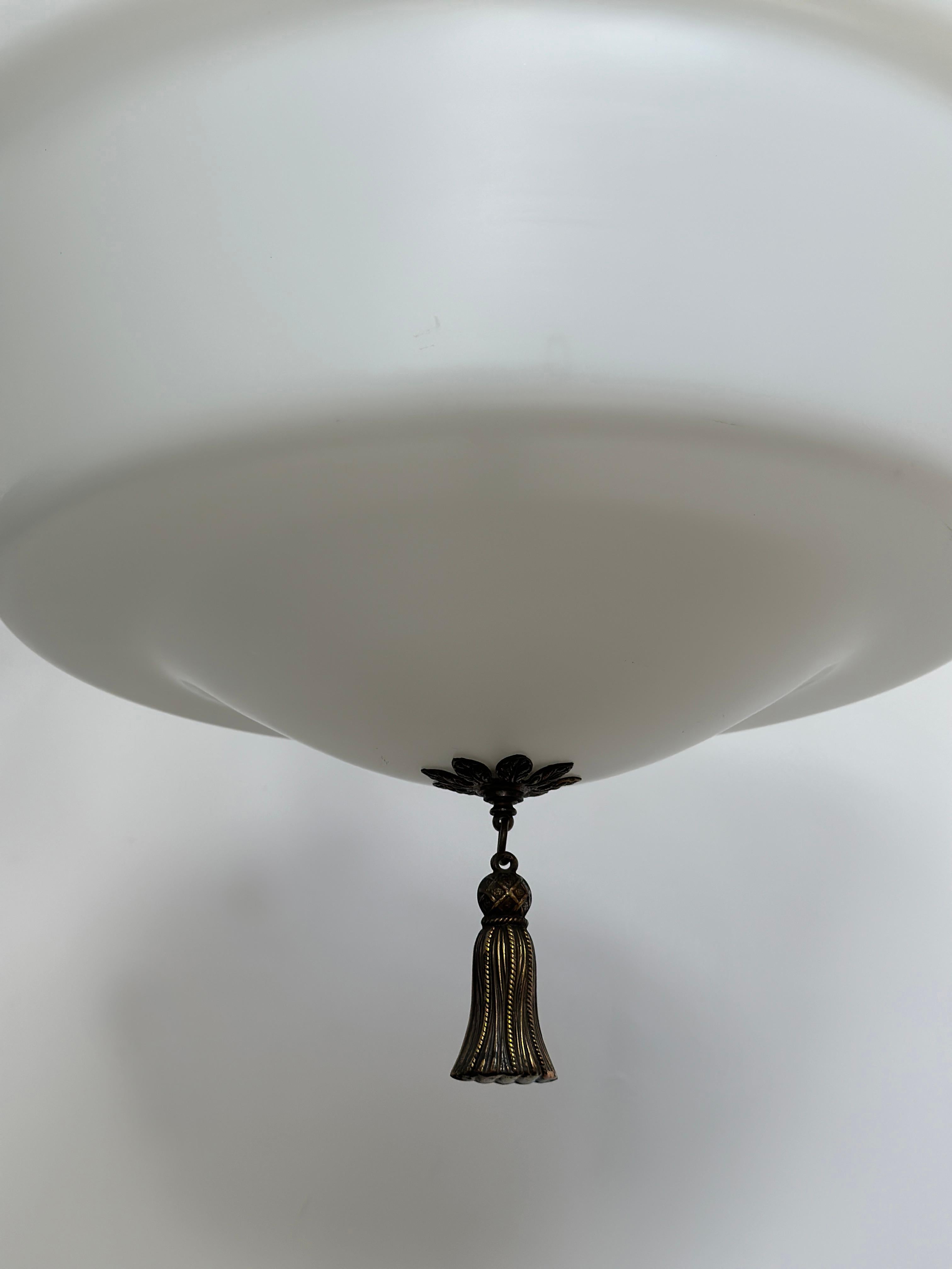 20th Century Antique Vintage English Satin Opaline Milk Glass Ceiling Pendants With Finials