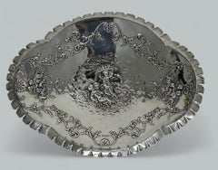 Antique Vintage English Sterling Silver Serving Waiter Card Tray 1902 Cherubs