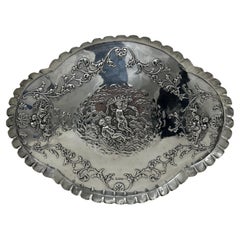 Antiguo Vintage Inglés Plata de Ley Camarero Carta Bandeja 1902 Querubines