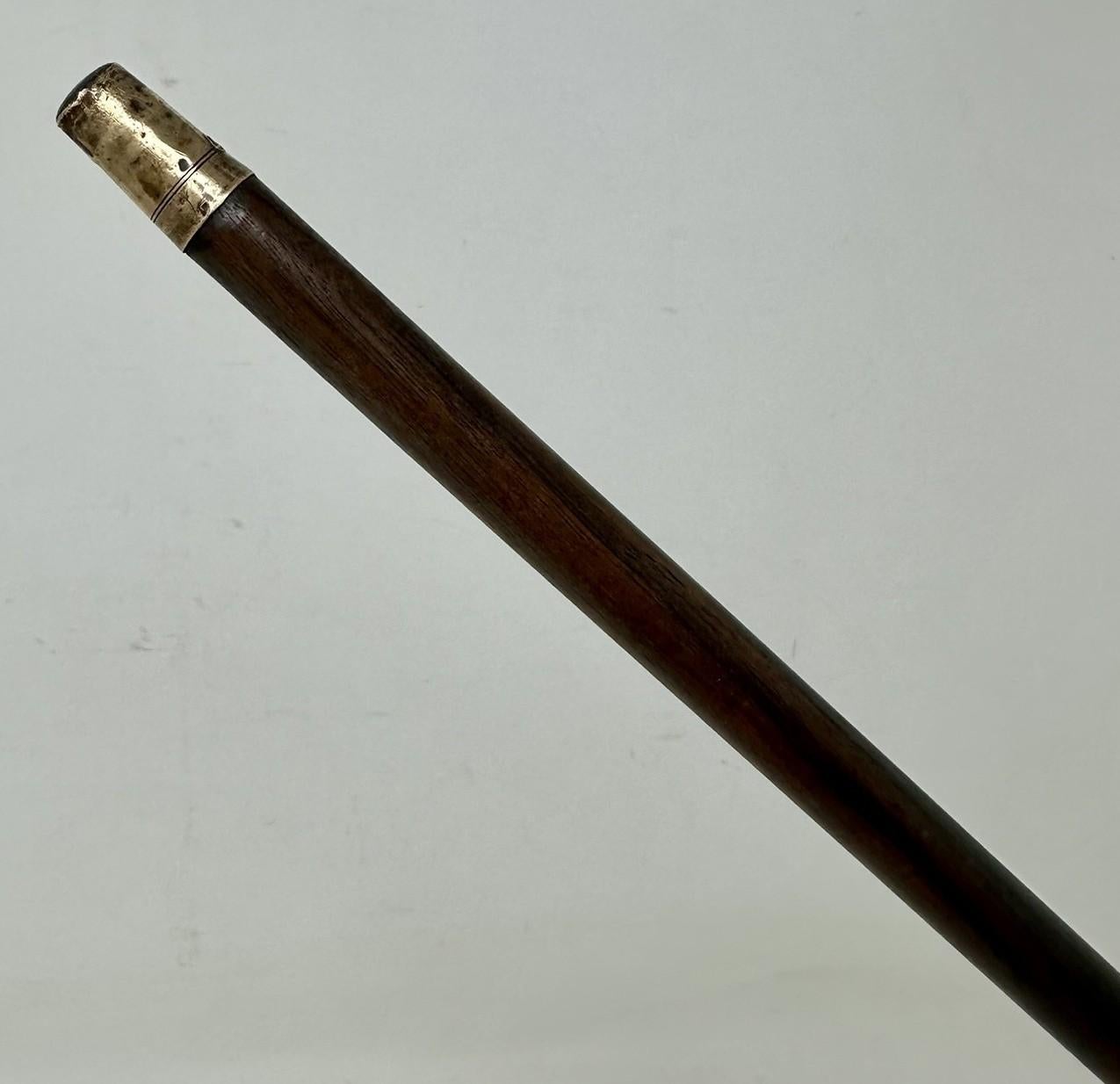 19th Century Antique Vintage English Walking Stick Cane Wooden Gold Plated Cow Horn Handle  For Sale