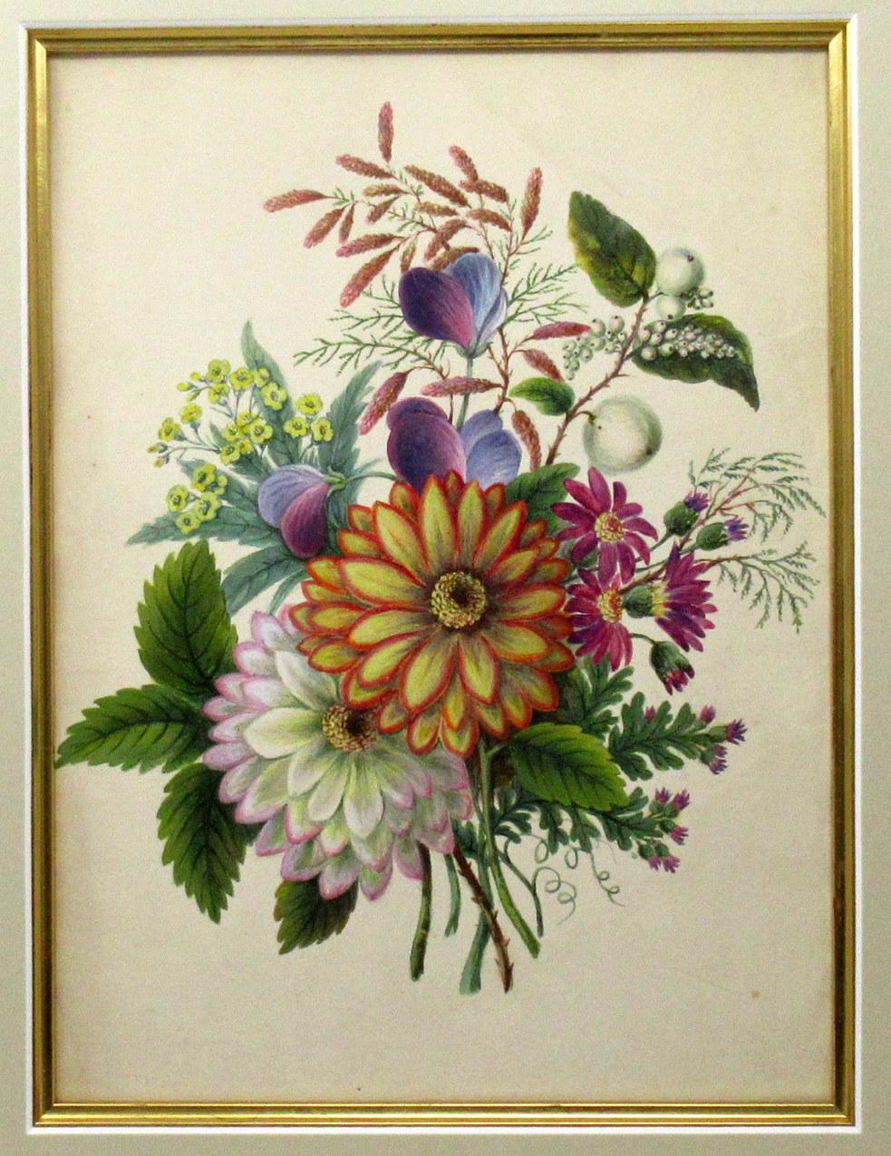 An exceptionally fine quality watercolor painting on paper of English origin, circa 1900. 

Professionally re-mounted on artists card within a gold leaf wooden slip. This Picture is offered unframed. 

This delightful Painting depicts sprays of