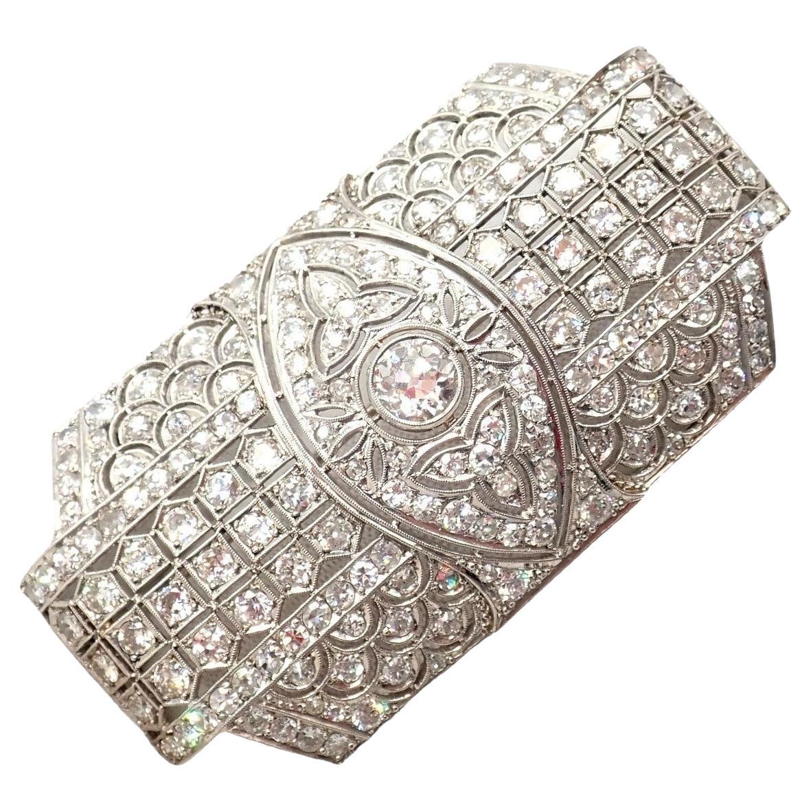 Antiguo Vintage Estate Art Deco Diamante Platino Broche Grande en venta