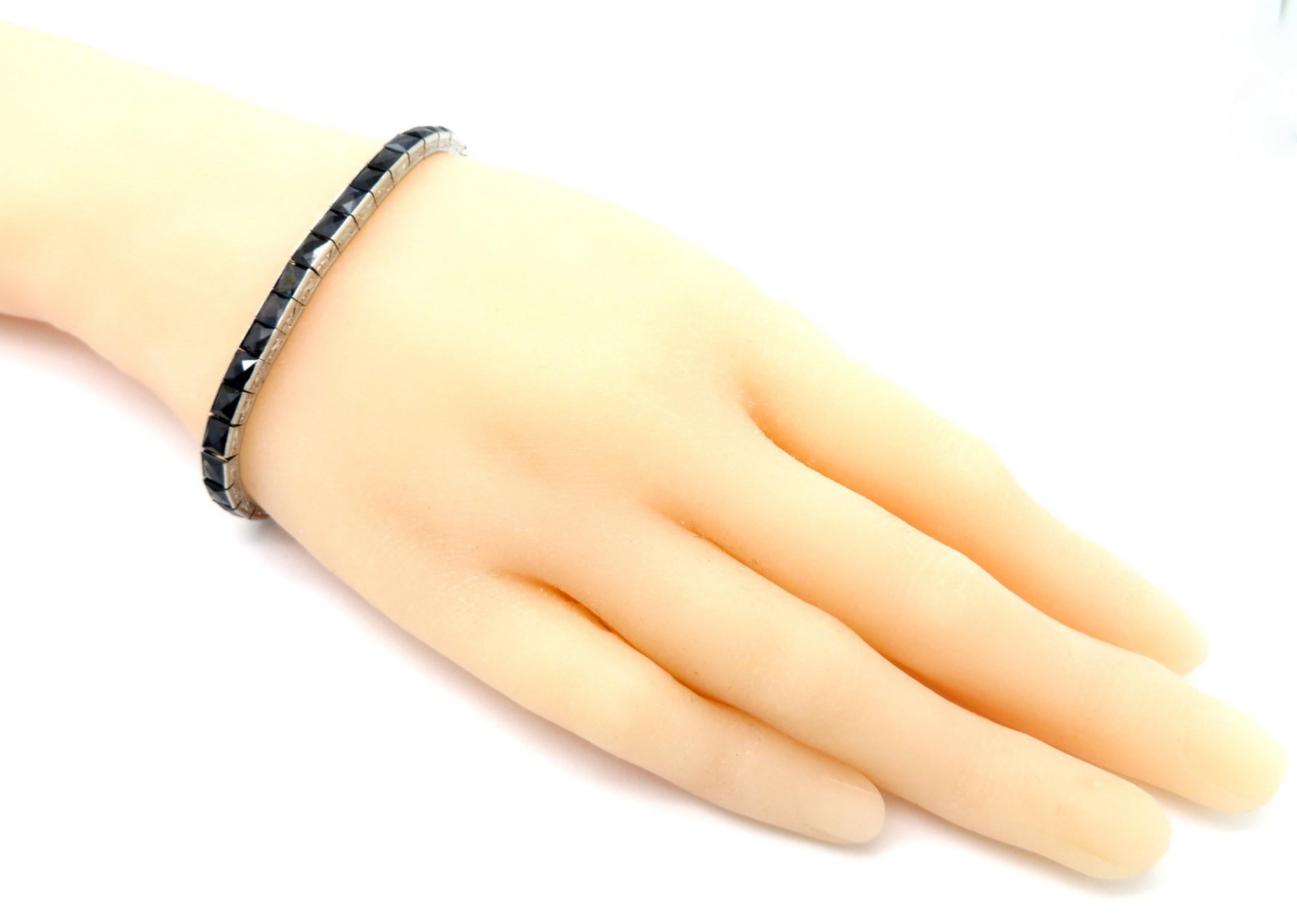Women's Antique Vintage Estate Art Deco Style French Cut Sapphire Tennis Bracelet