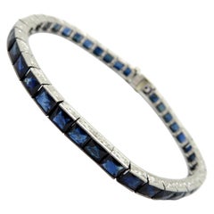 Antique Vintage Estate Art Deco Style French Cut Sapphire Tennis Bracelet