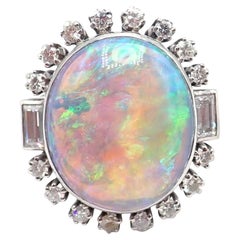 Antique Vintage Estate Diamond And Opal Palladium Ring