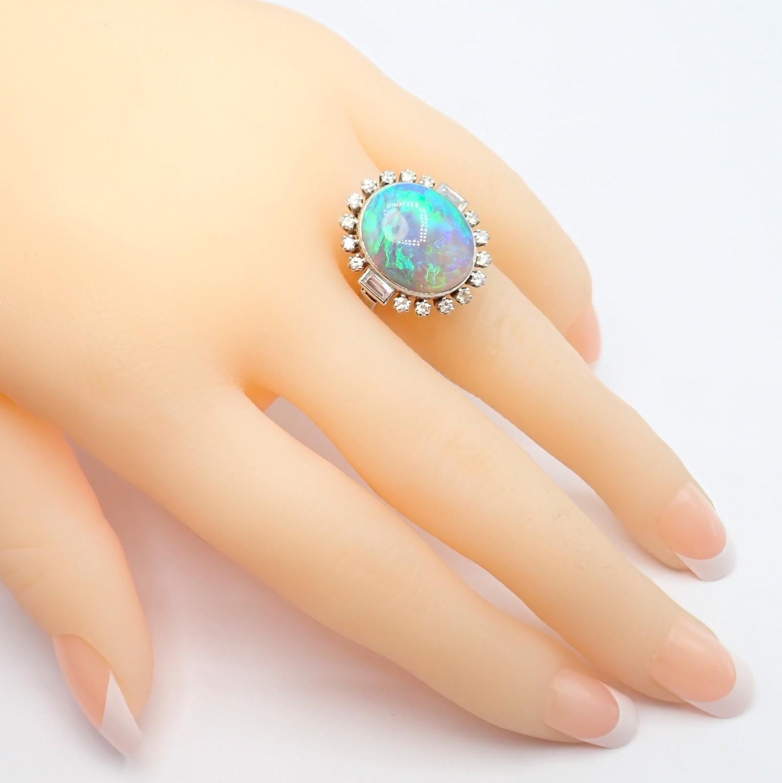 Antiker Vintage By Diamant und Opal Palladium Ring im Angebot 1