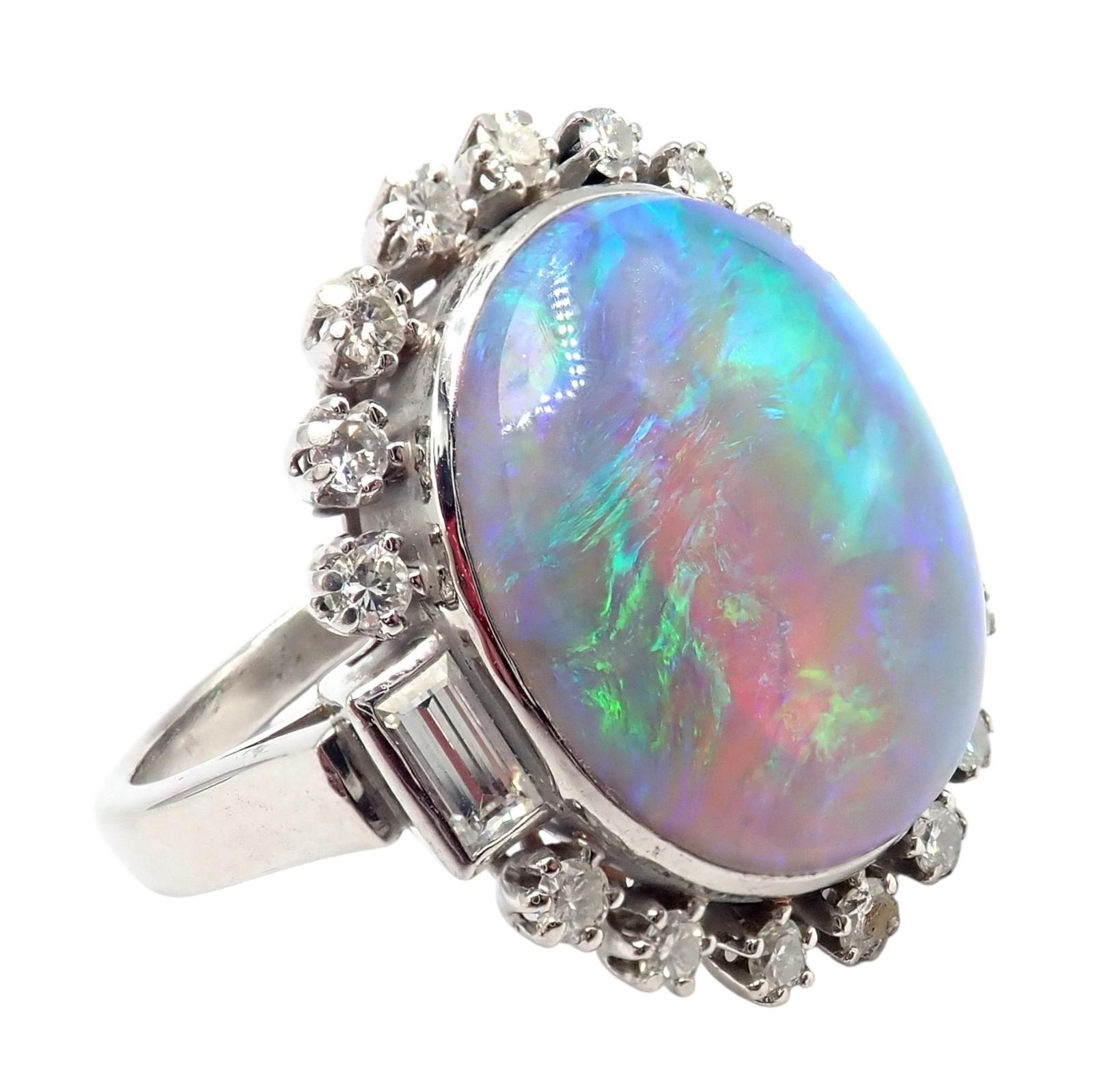 Antiker Vintage By Diamant und Opal Palladium Ring im Angebot 4