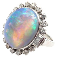 Antique Vintage Estate Diamond And Opal Palladium Ring