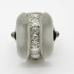 Antique Vintage Estate Platinum Art Deco Quartz, Diamond and Onyx Ring