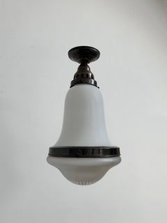 Antique Vintage Flush Mounted Opaline Milk Cut Glass Ceiling Pendant Light Lamp