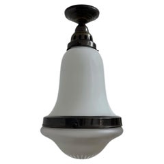 Antique Vintage Flush Mounted Opaline Milk Cut Glass Ceiling Pendant Light Lamp