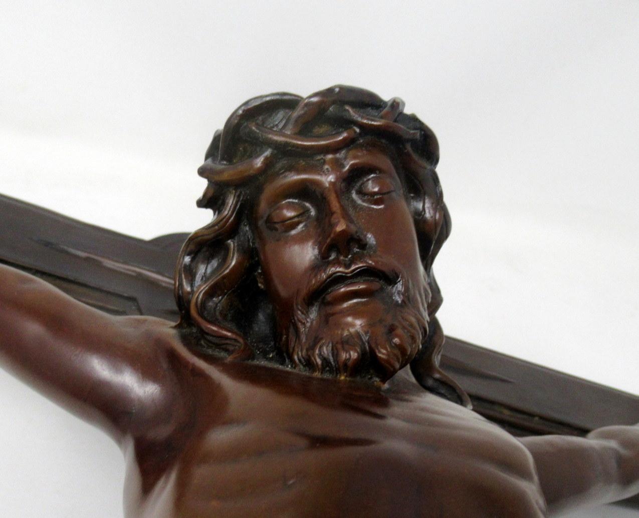 Antique Vintage French Bronze Religious Holy Crucifix Jesus Christ Cross INRI 4