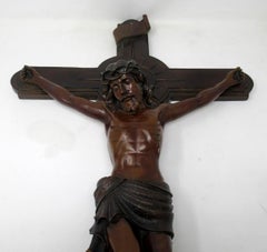 Antique Vintage French Bronze Religious Holy Crucifix Jesus Christ Cross INRI