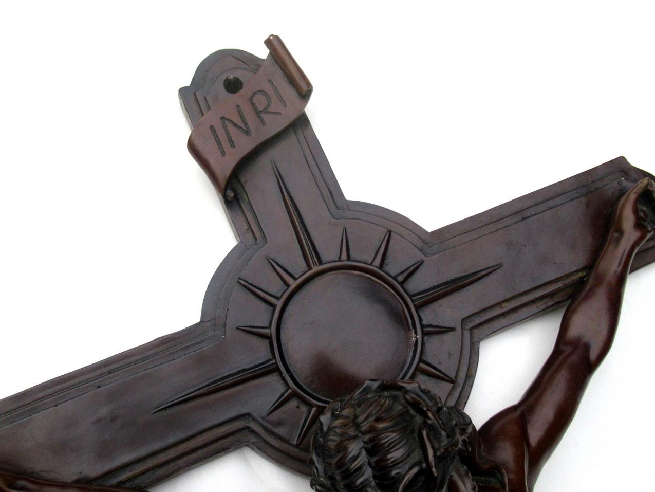 19th Century Antique Vintage French Bronze Religious Holy Crucifix Jesus Christ Cross INRI