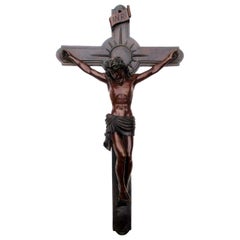 Antique Vintage French Bronze Religious Holy Crucifix Jesus Christ Cross INRI