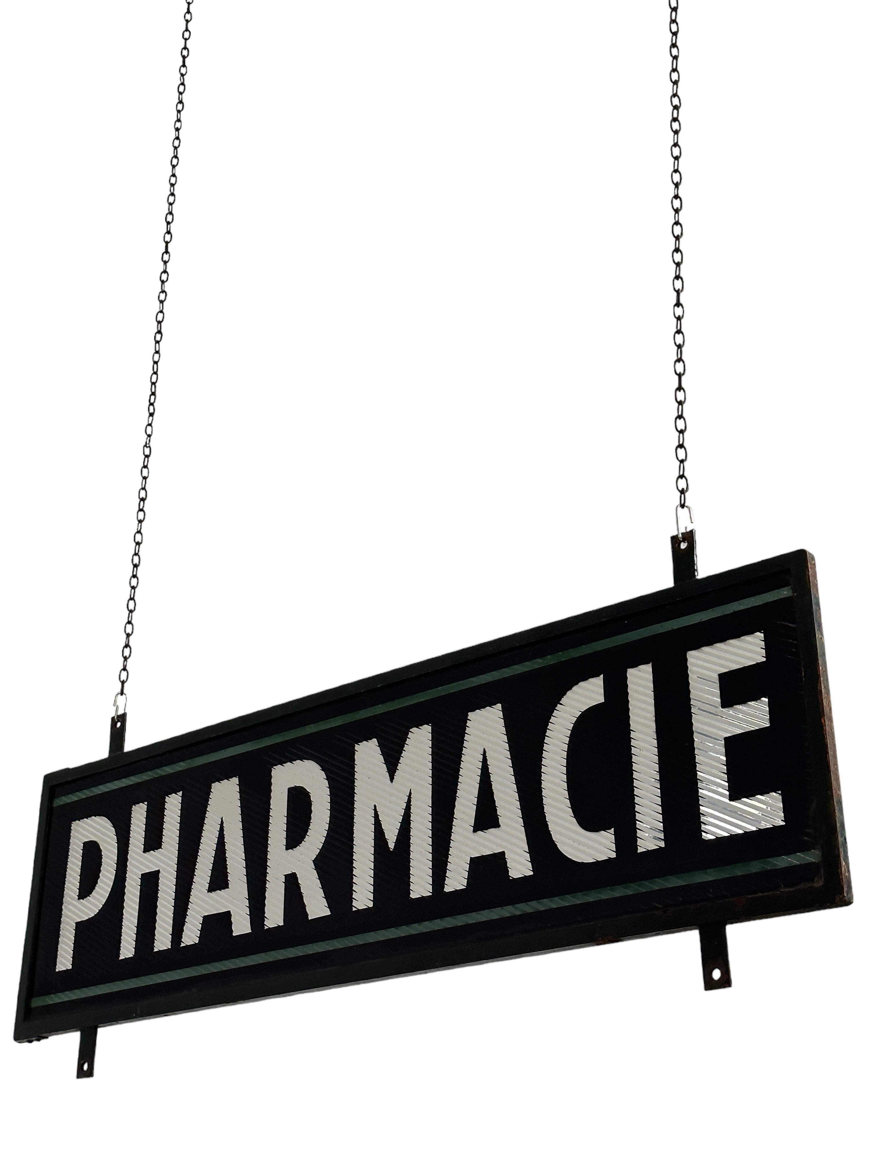 - A beautiful and rare double sided glass 'Pharmacie' sign mounted in its original frame, France circa 1930.
- The sign is of exceptional quality and has glass to both sides, light would have hit the surface and as it sparkles attract consumer