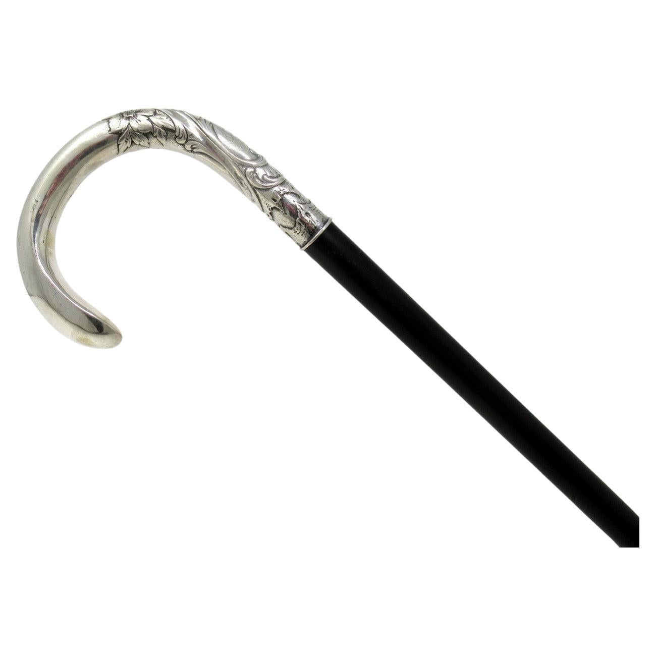 Victorian French Sterling SilverMounted Wooden Cane/Walking Stick at