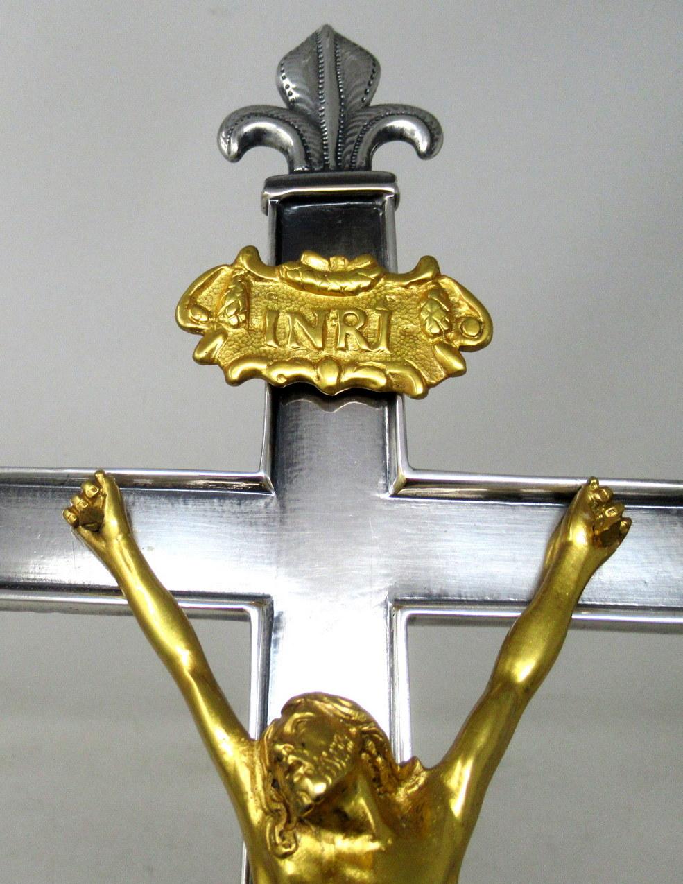 Antique Vintage French Gilt Bronze Religious Holy Crucifix Jesus Christ Cross 6