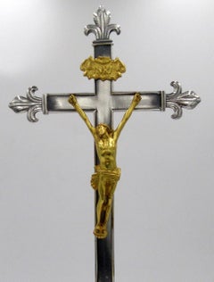 Antique Vintage French Gilt Bronze Religious Holy Crucifix Jesus Christ Cross