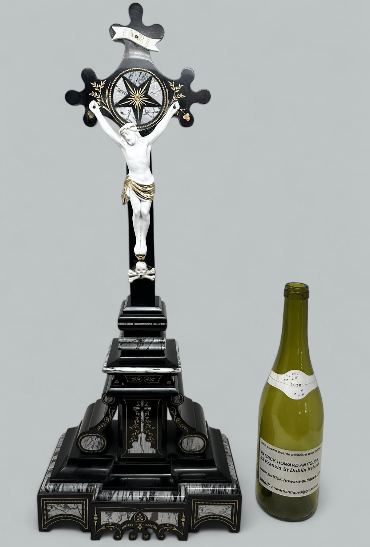 Antique Vintage French Gilt Marble Religious Holy Crucifix Jesus Christ Cross en vente 4