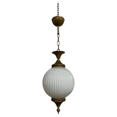Antique Vintage French Opaline Milk Glass Ceiling Suspension Light With Finial
