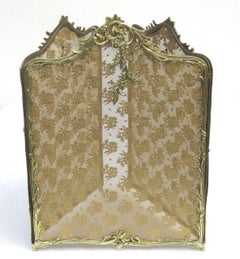 Antique Vintage French Polished Brass Three Section Folding Fire Screen Guard