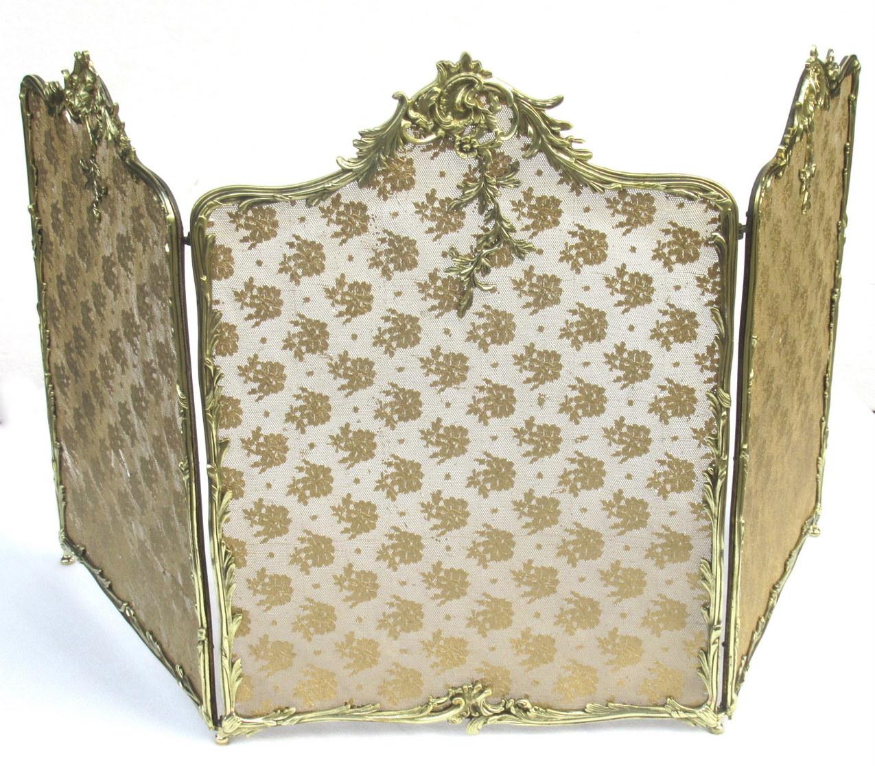 Antique Vintage French Polished Brass Three Section Folding Fire Screen Guard In Good Condition In Dublin, Ireland