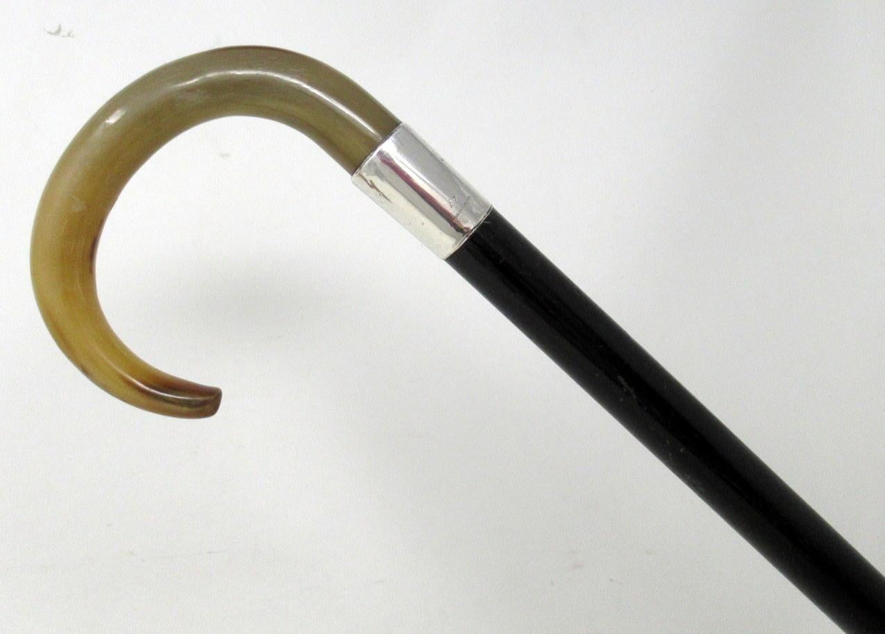 Antique Vintage Gentlemans Walking Stick Sterling Silver Collar Cow