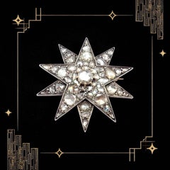 Antique Vintage Georgian Rose Cut Diamond Gold Silver Large Star Pin Brooch