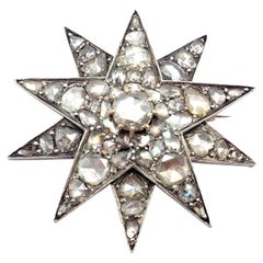 Antique Vintage Georgian Rose Cut Diamond Gold Silver Large Star Pin Brooch