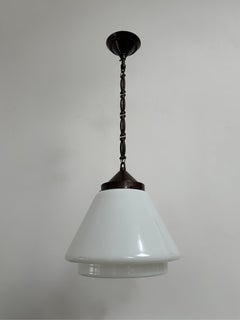 Antique Vintage German Art Deco Bauhaus Opaline Milk Glass Ceiling Pendant Light