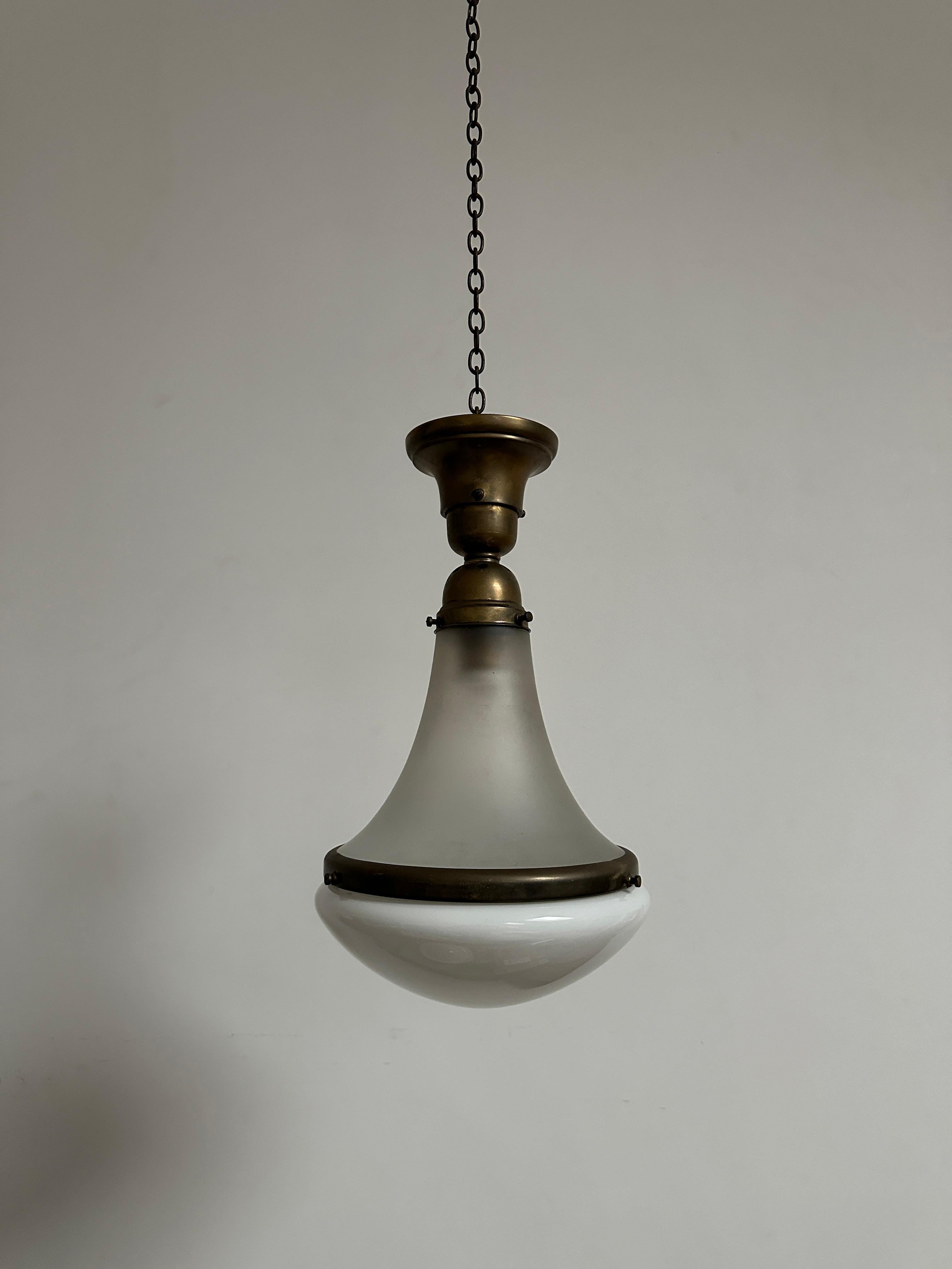 Antique Vintage German Bauhaus Opaline Glass Ceiling Pendant Light Lamp By AEG In Good Condition In Sale, GB
