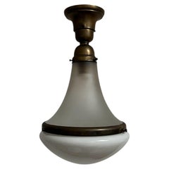 Antique Vintage German Bauhaus Opaline Glass Ceiling Pendant Light Lamp By AEG