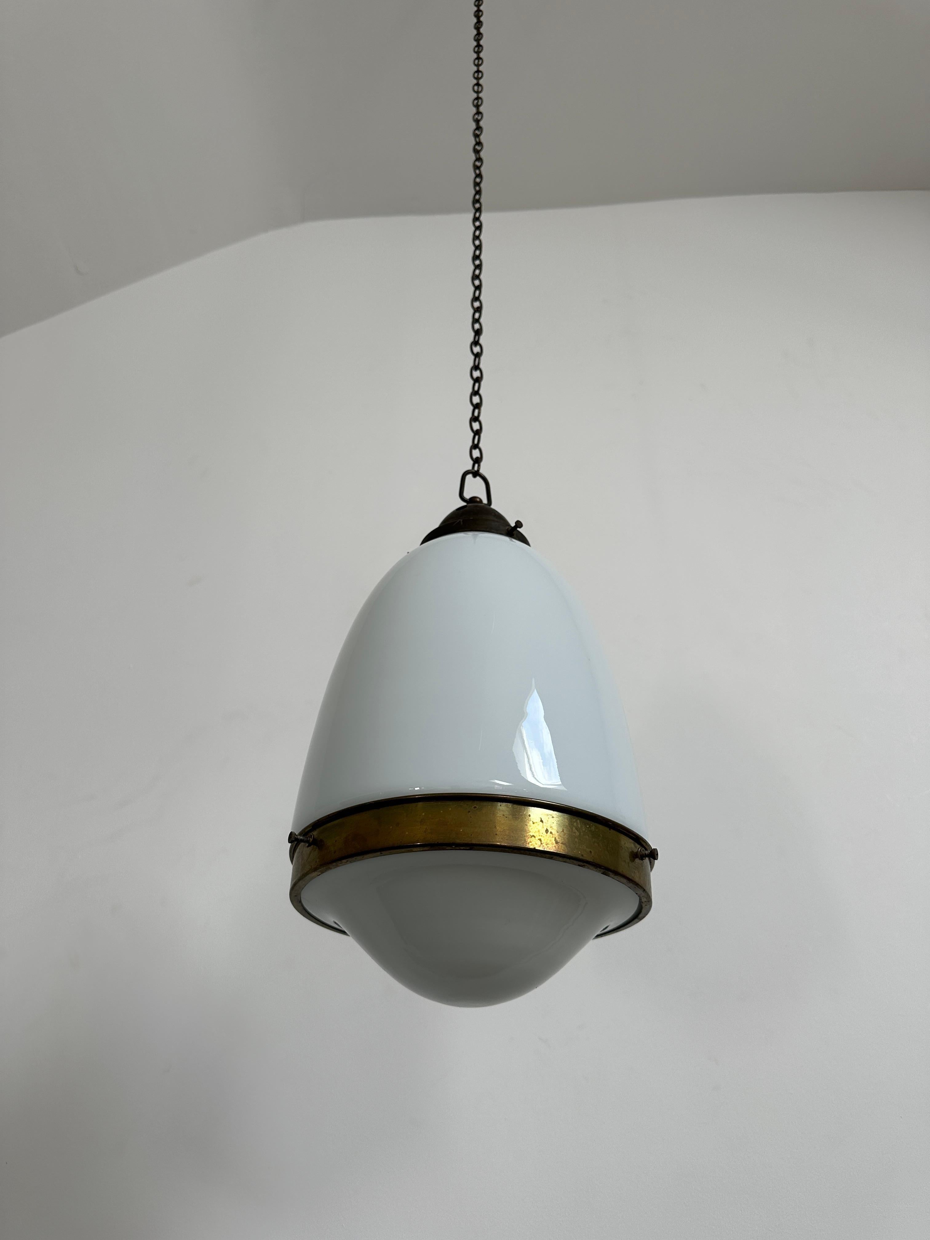20th Century Antique Vintage German Bauhaus Opaline Milk Glass Ceiling Pendant Light Lamp For Sale
