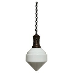 Antique Vintage German Bauhaus Opaline Milk White Glass Ceiling Pendant Light