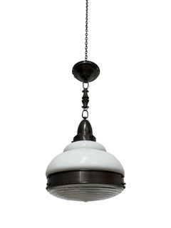 Antique Vintage German Bauhaus Opaline White Milk Glass Ceiling Pendant Light