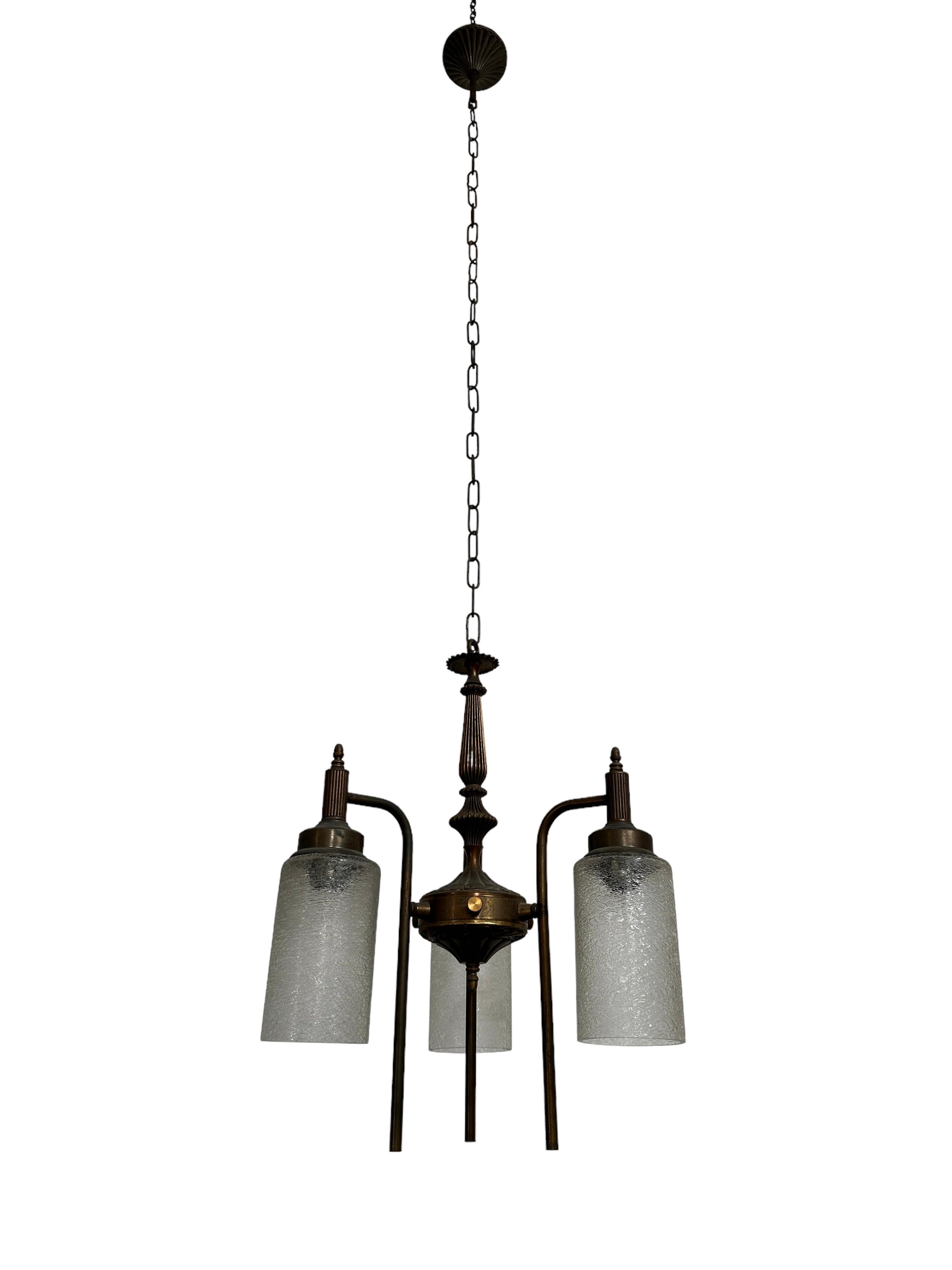 Antique Vintage German Industrial Brass Bronze Ceiling Chandelier Light Pendant In Good Condition For Sale In Sale, GB